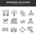 Workshop collection linear icons in black on a white background