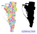 Workshop Composition Map of Gibraltar with Multi-Colored Cogs