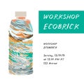 Workshop Ecobrick is a plastic bottle packed with clean and dry, used plastic to make a reusable building block. Eco Bricks, Royalty Free Stock Photo