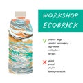 Workshop Ecobrick is a plastic bottle packed with clean and dry, used plastic to make a reusable building block. Eco Bricks, Royalty Free Stock Photo