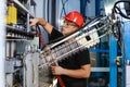 Workshop with extruders for the production of plastic bottles Royalty Free Stock Photo