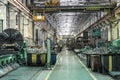 Workshop factory interior with machines, industrial lathes and steel manufacturing processing metal production Royalty Free Stock Photo