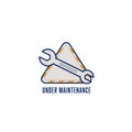 Workshop garage logo icon symbol sign with wrench, under maintenance logo icon with wrench fixer illustration on triangle emblem