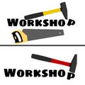 Workshop logo with the image of a hammer and a saw