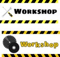 Workshop logo with the image of a screwdriver, wrench and grinding discs