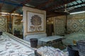 The workshop for making mosaics in the courtyard of the Monastery Deir Hijleh - Monastery of Gerasim of Jordan, in the Palestinian