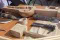 Workshop for the manufacture of Kazakh folk musical instruments. Wood carving.