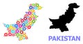 Workshop Mosaic Map of Pakistan with Bright Gears Royalty Free Stock Photo