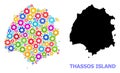 Workshop Mosaic Map of Thassos Island of Colored Cogs Royalty Free Stock Photo