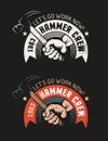 Workshop retro logo Hand holding hammer Royalty Free Stock Photo