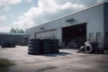 Workshop rims tires warehouse. Generate Ai Royalty Free Stock Photo