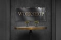 Workshop sign board on wall Royalty Free Stock Photo