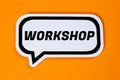 Workshop training learning teaching seminar education in a speech bubble business concept Royalty Free Stock Photo