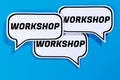 Workshop training learning teaching seminar education in speech bubbles communication business concept Royalty Free Stock Photo