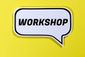 Workshop training learning teaching seminar education in speech bubbles communication business concept Royalty Free Stock Photo