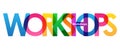 WORKSHOPS colorful overlapping letters banner