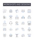 workshops and sessions line icons collection. Seminars and lectures, Talks and speeches, Classes and tutorials