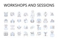 workshops and sessions line icons collection. Seminars and lectures, Talks and speeches, Classes and tutorials