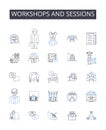 workshops and sessions line icons collection. Seminars and lectures, Talks and speeches, Classes and tutorials