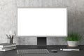 Workspace with blank computer monitor white screen Royalty Free Stock Photo