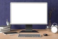 Workspace with blank computer monitor white screen Royalty Free Stock Photo