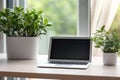 Workspace blank interior modern desk technology business screen space laptop computer office table background Royalty Free Stock Photo