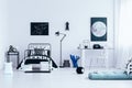 Workspace in bright bedroom interior Royalty Free Stock Photo