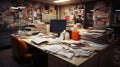 Workspace Chaos, Office Disarray, a Messy Office Workstation, Generative AI