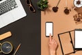 Workspace coffee design mockup with smartphone