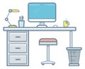 Workspace color icon. Desktop with computer and coffee cup