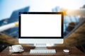 Front view workspace with computer, Royalty Free Stock Photo