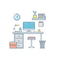 Workspace with computer, vector interior Royalty Free Stock Photo