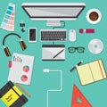 Workspace design flatlay vector illustration. Vector illustration decorative design Royalty Free Stock Photo