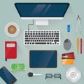 workspace design flatlay. Vector illustration decorative design Royalty Free Stock Photo