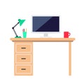 Workspace with desk and computer vector illustration