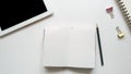 Workspace desk with taplet and notebook copy space background Royalty Free Stock Photo