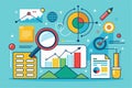 A workspace features graphs and charts designed for examining visual data and insights effectively, Examine visual data, simple Royalty Free Stock Photo