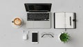 Workspace features a laptop displaying code a cup of coffee with Royalty Free Stock Photo
