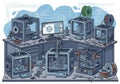 A workspace filled with multiple 3D printers showcases a variety of Royalty Free Stock Photo