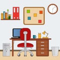 Workspace in flat style. Home room with workplace. Vector illustration