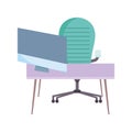 Workspace green chair desk and pc screen isolated design white background Royalty Free Stock Photo