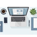 Workspace illustration featuring a laptop with an open email interface, a smartphone, Royalty Free Stock Photo