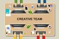 Workspace illustration. Office workspace concept. Flat design illustration concepts for teamwork, team, meeting, discussion Royalty Free Stock Photo