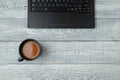 Workspace . laptop and Cup of coffee. minimalism. the view from the top. flat lay