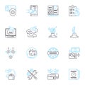 Workspace layout linear icons set. Collaborative, Ergonomic, Organized, Productive, Spacious, Creative, Efficient line