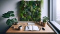 A workspace with living wall, Ai generated image Royalty Free Stock Photo