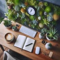 A workspace with living wall, Ai generated image Royalty Free Stock Photo