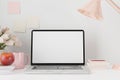 Workspace with mockup blank screen laptop computer Royalty Free Stock Photo