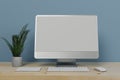 Workspace with mockup blank screen laptop computer. 3D Rendering Royalty Free Stock Photo