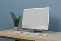 Workspace with mockup blank screen laptop computer. 3D Rendering Royalty Free Stock Photo